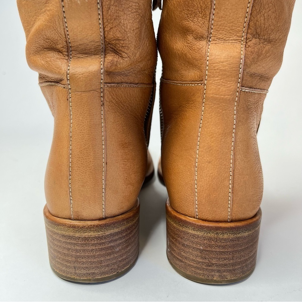 VINTAGE Prada 1990s Tan Camel Italian Leather Side Zip Pullon Classic Flat Boots - Picture 5 of 16